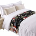 thumbnail image 2 of Bed Runner Scarf for Twin Size Bed, Black Christmas Beds Scarf Throws for Foot of Bedding, Gnomes Poinsettia Ball Pine Tree Leaves Decorative Beds Runners for Bedroom Guestroom, 71"x20", 2 of 8