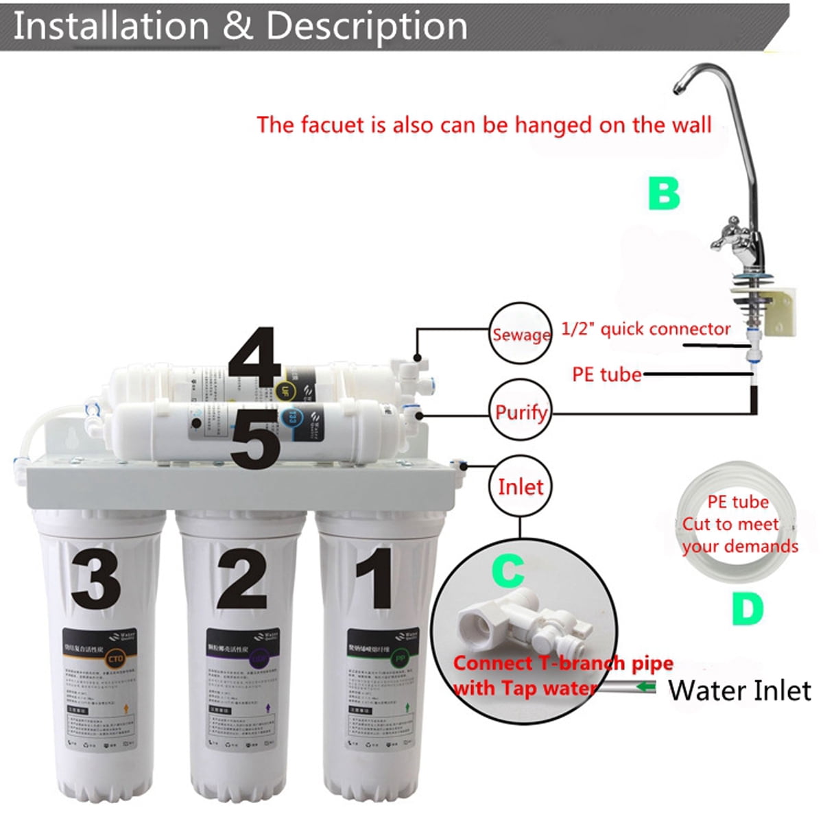 Home 5 Stage Water Filters Drinking Water Ultra Filtration System UF