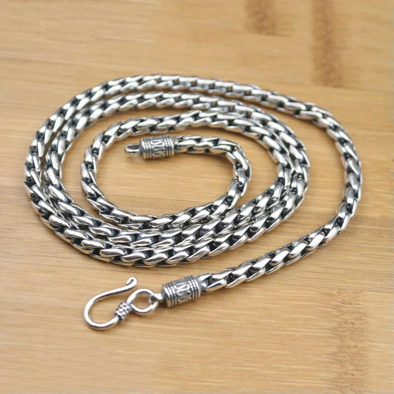 K-KED Vintage S925 Sterling Silver Chain Men 4.5mm Box Rope
