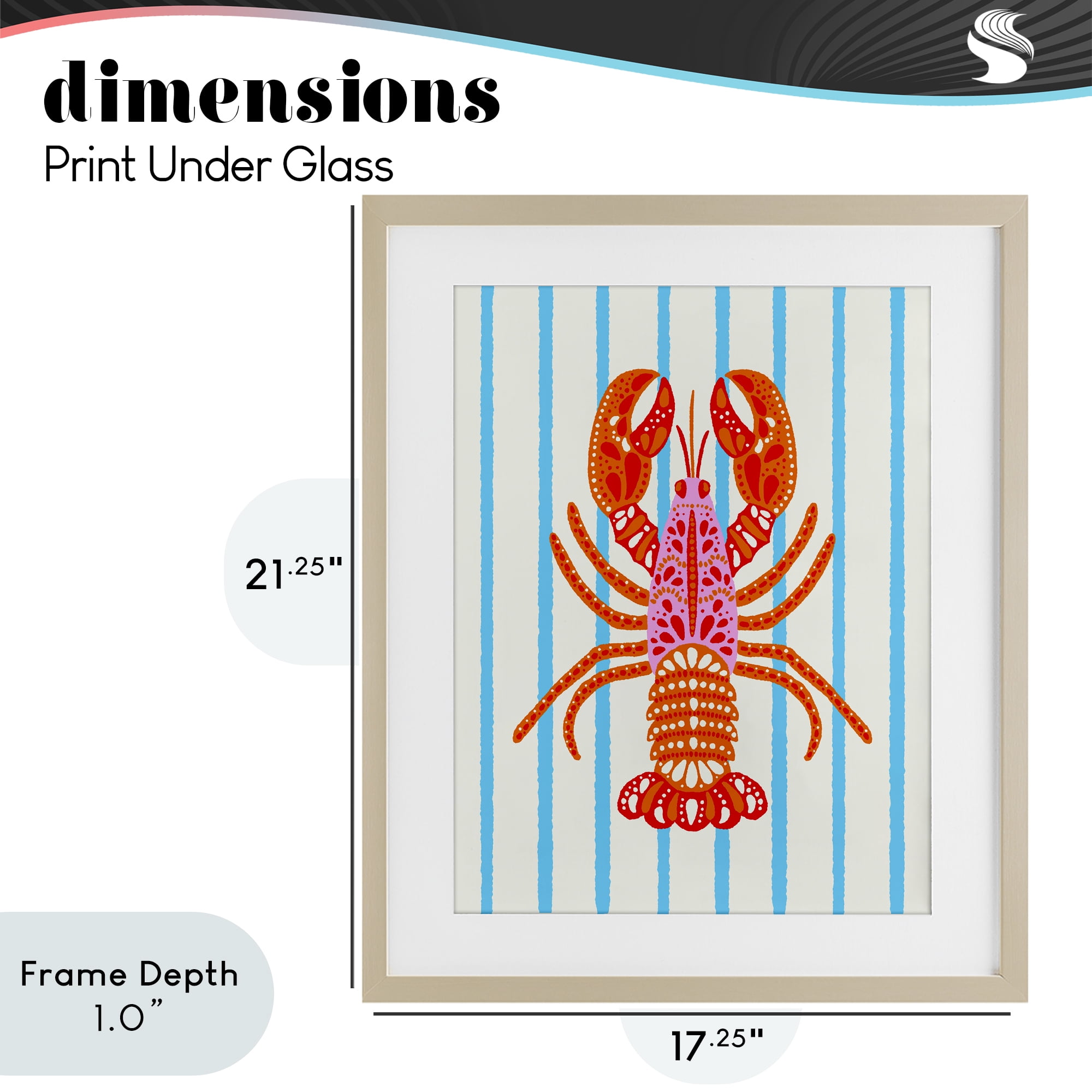 Stupell Industries Bright Boho Lobster on Stripes Birch Framed Print Under Glass, design by Indira Prieto | IndySign