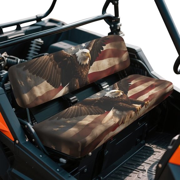Garronmavis American Flag Eagle UTV Seat Covers for Mule Seat Accessories Parts Anti-Slip Dirt-Proof Full Protection Compatible with Kawasaki Mule 40104x4 FE(2021-2025)