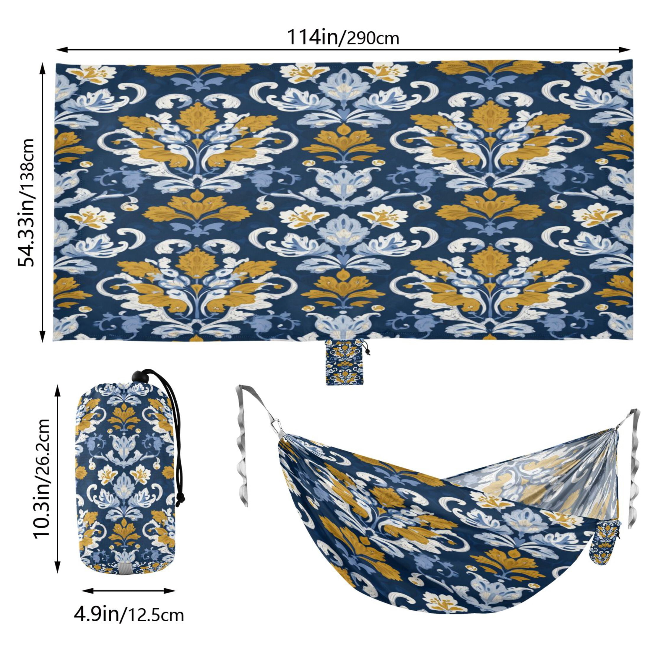 Hammock Camping Hammock Nylon Portable Hammock Travel Camping Hammock Navy Damask Golden Florals