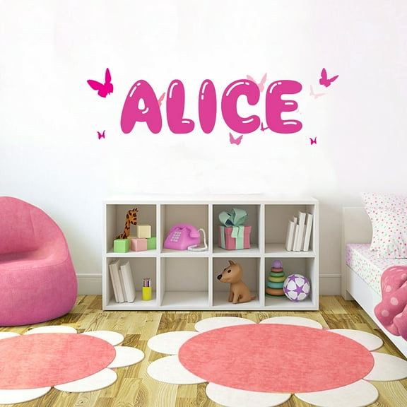 Pink Butterfly Font3 h8" Made-to-Order Baby Name Kid Room Nursery Wall Art Clear Vinyl décor Decal Sticker