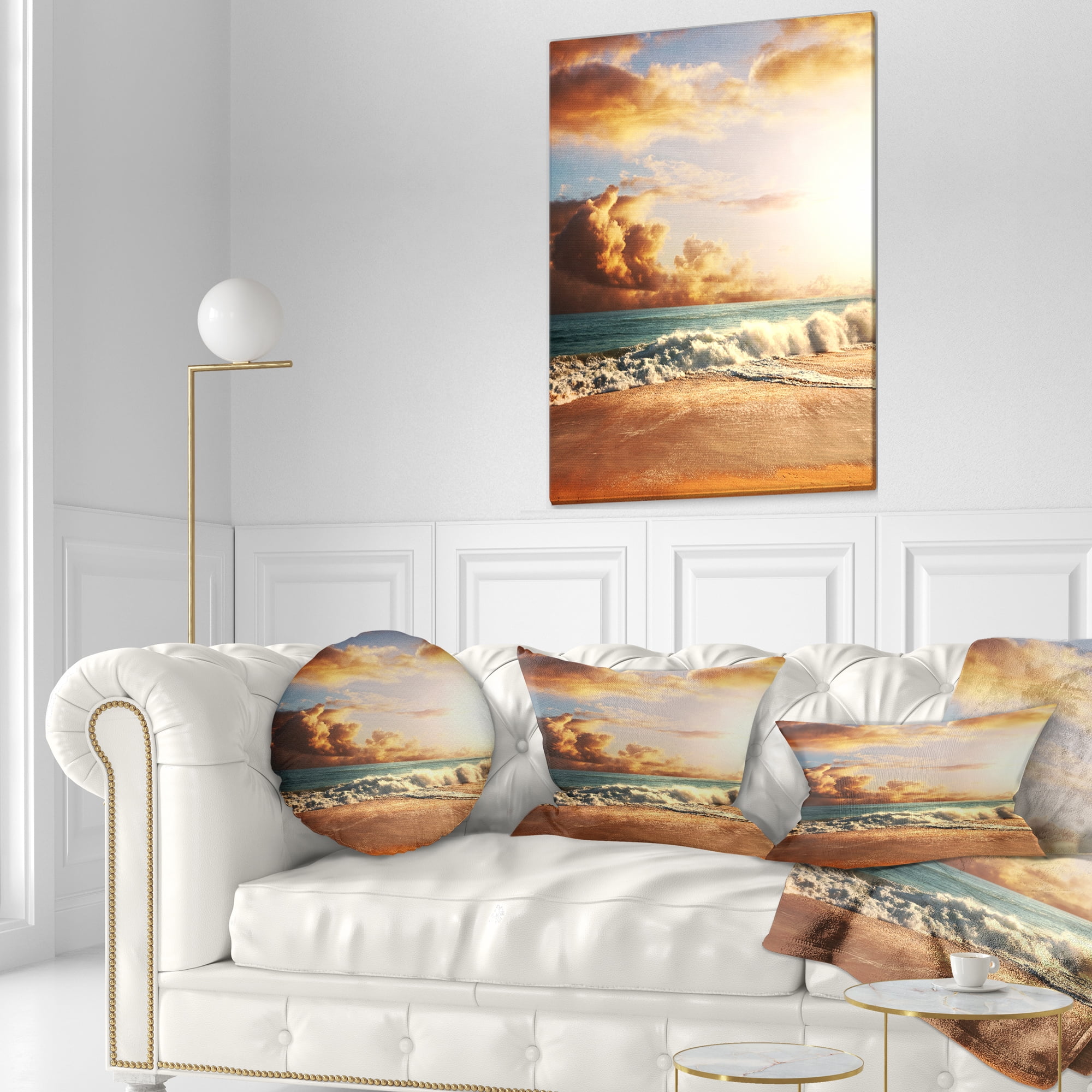 Designart 12" x 20" Multi-color Sea Shore Polyester Throw Pillow