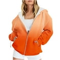 thumbnail image 3 of Womens Fahion Hoodies Casual Long Sleeved Printed Zippered Hooded Orange Winter Sweatshirts Fall Spring Track Jackets ( 2XL ), 3 of 7
