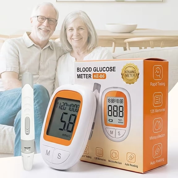 KE-B6 Blood Glucose Monitor Kit, Accurate Blood Sugar Testing Device with Test Strips & Lancets, 5 Second Quick Result, No Coding Glucose Meter for Home Daily Diabetes Monitoring