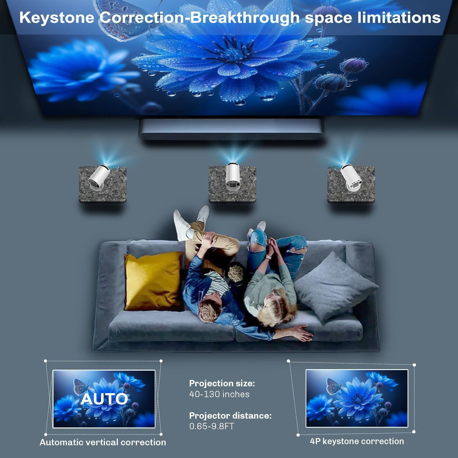 4K Mini Projector with WiFi 6 & Bluetooth 5.0, Portable Smart Home Theater Projector 1080P, 180° Rotatable, Auto Keystone, Android 11, Netflix Built-in, HDMI/USB, 200 ANSI for Movies, Gaming, Outdoor