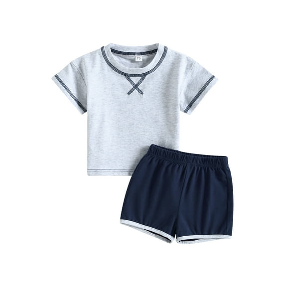 Bagilaanoe 2pcs Toddler Baby Boy Girl Short Pants Set Short Sleeve T-Shirts Tops Shorts 6M 12M 18M 24M 3T Kids Casual Summer Outfits