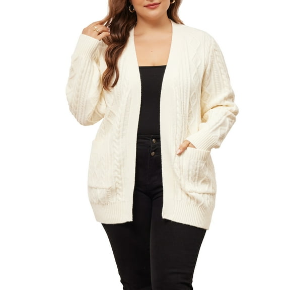 Agnes Orinda Women's Plus Size Sweaters Long Sleeve Open Front Cardigans with Pockets 1X Apricot