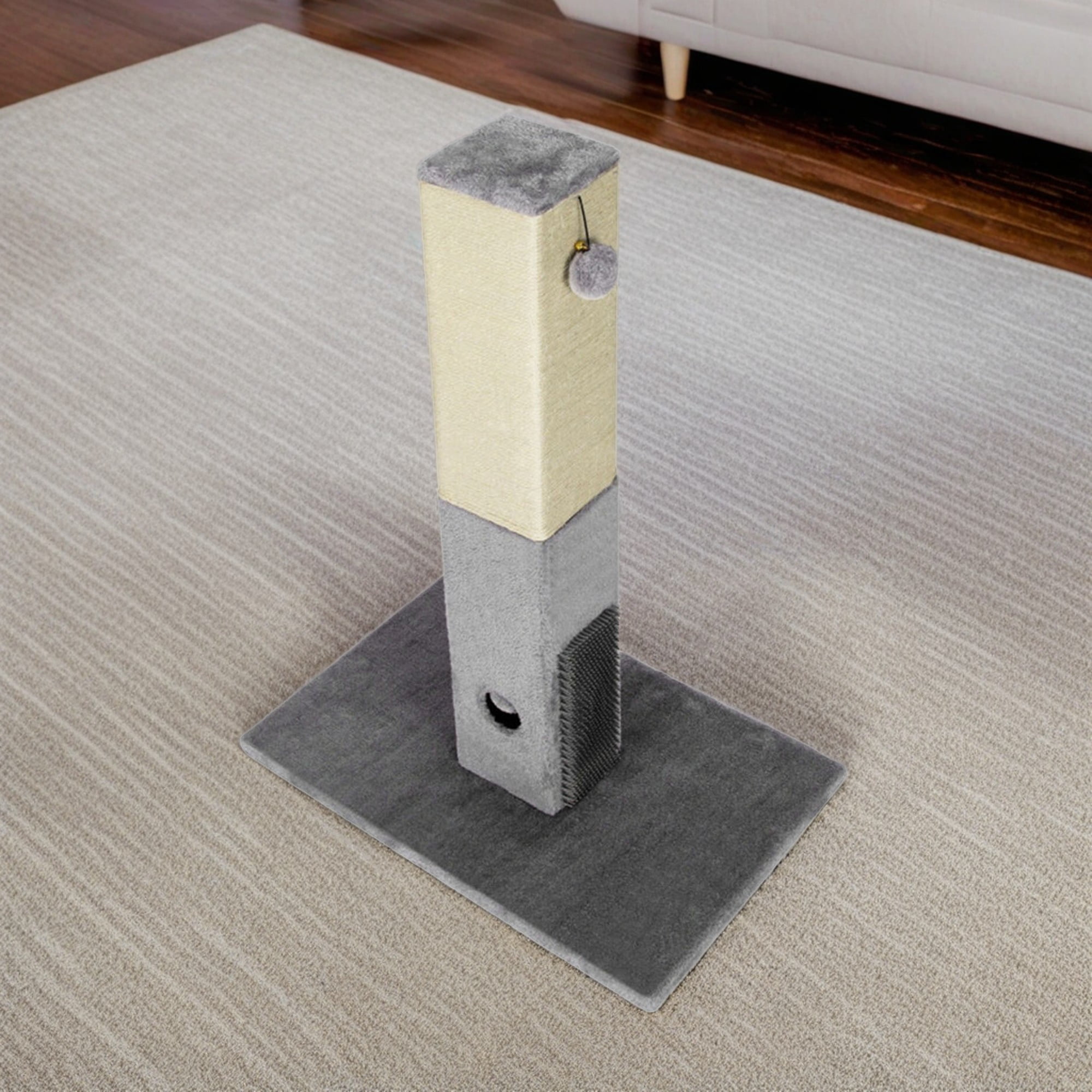 resenkos 31" Tall Cat Scratching Post for Large Cats with Sisal Rope, Square Cat Scratcher Tower Furniture for Indoor Cats with 2 Plush Ball, Gray