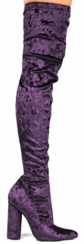 purple velvet thigh high boots