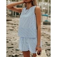 thumbnail image 4 of Women'S Summer 2 Piece Outfits Sleeveless Tank Top Matching Shorts Sets Cotton Striped Sweatsuits Blue XXL, 4 of 5