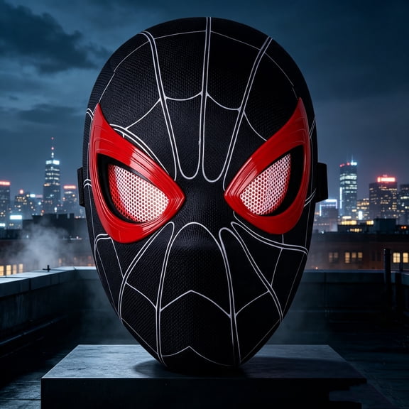 Black Superhero Mask with Movable Winking Eyes, USB Rechargeable Full Head Helmet Color Box Gift Stage Performance Cosplay Party Accessory
