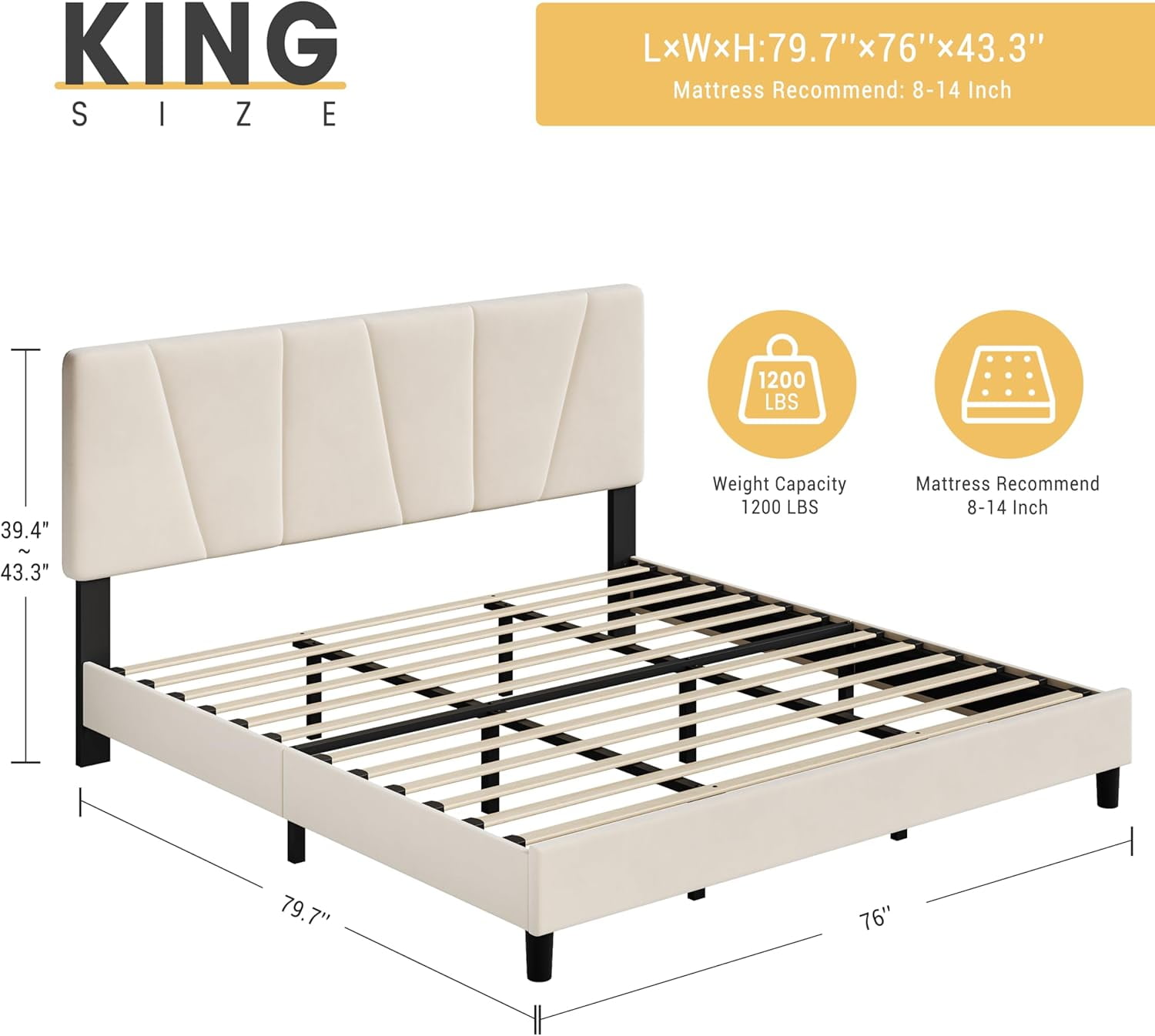 Bed Frame,Twin Size/Full Size/Queen Size/King Size Modern Upholstered Bed Frame with Adjustable Linen Headboard,Platform Bed Frame with Strong Wood Slats,No Box Spring Needed
