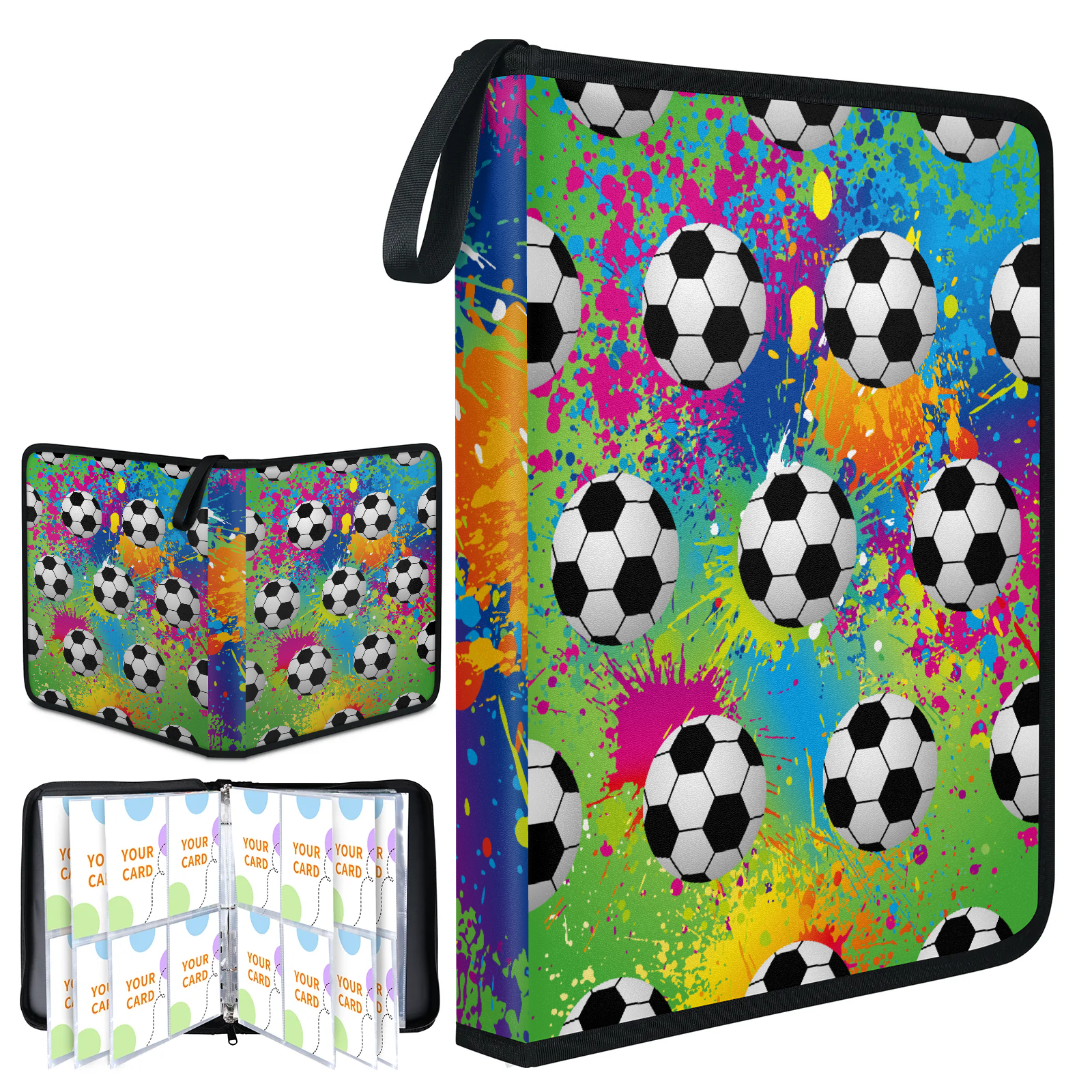 Football Themed Trading Card Binder 9 Pocket Zip Portfolio with 50  Refillable Pages Leather Collector Album for Sports Cards - Walmart.com