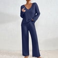 thumbnail image 2 of vigerkar 2 Piece Outfits for Women Long Sleeve Vneck Tops and Wide Leg Pants Ribbed Matching Lounge Set (Blue, XXL), 2 of 7
