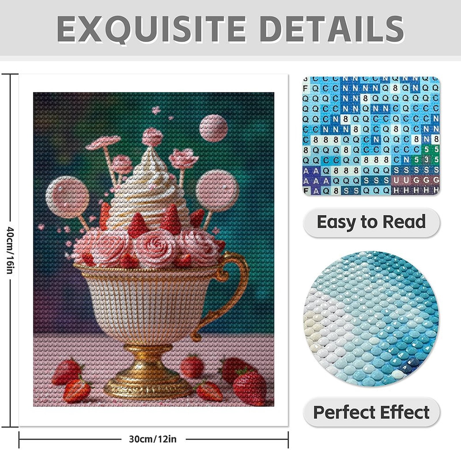 Diamond Art Kit for Adults, Elegant Dessert Cup Strawberries Roses Diamond Painting for Adults Beginners, DIY Diamond Art Painting Kits, 5D Diamond Painting Crafts for Home Decor 12x16 Frameless