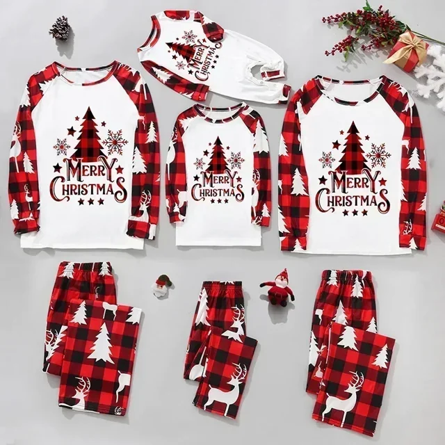 Conjunto de pijamas navideños familiares nuevos de 2024 con estampado de árbol de Papá Noel, para mamá, papá, niños y perros, conjuntos a juego, ropa de dormir suave y cálida de 2 piezas
