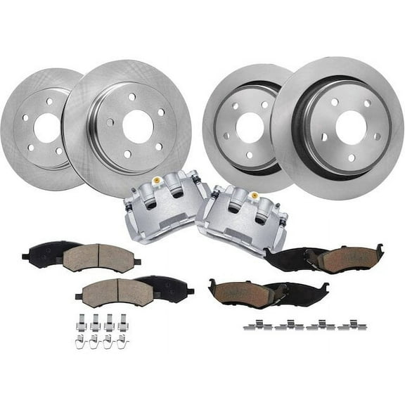 Front and Rear Brake Pad Rotor and Caliper Set - Compatible with 2011 - 2018 Ram 1500 2012 2013 2014 2015 2016 2017