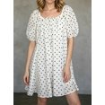thumbnail image 5 of LMLYSoH Women's Summer Mini Dress Puff Short Sleeve Square Neck Elegant Dot Print A Line Dress, 5 of 8