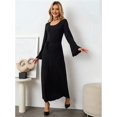 thumbnail image 6 of Womens Scoop Neck Lace Up Maxi Dress Knit Flare Sleeve Bodycon Dress Loose Casual Long Dresses Black L, 6 of 9