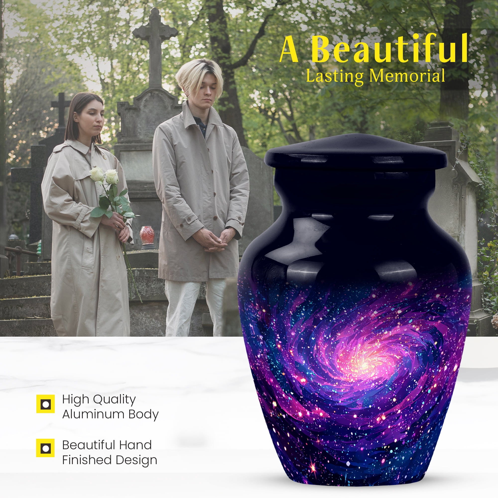 MUKTIVE Purple Galaxy With Stars Burial Urns for Ashes Adult Male, Keepsake Funeral Blue Urns for Ashes Adult Female, Cremation Urn for Women, Dad and Mom Urn, 3 inch