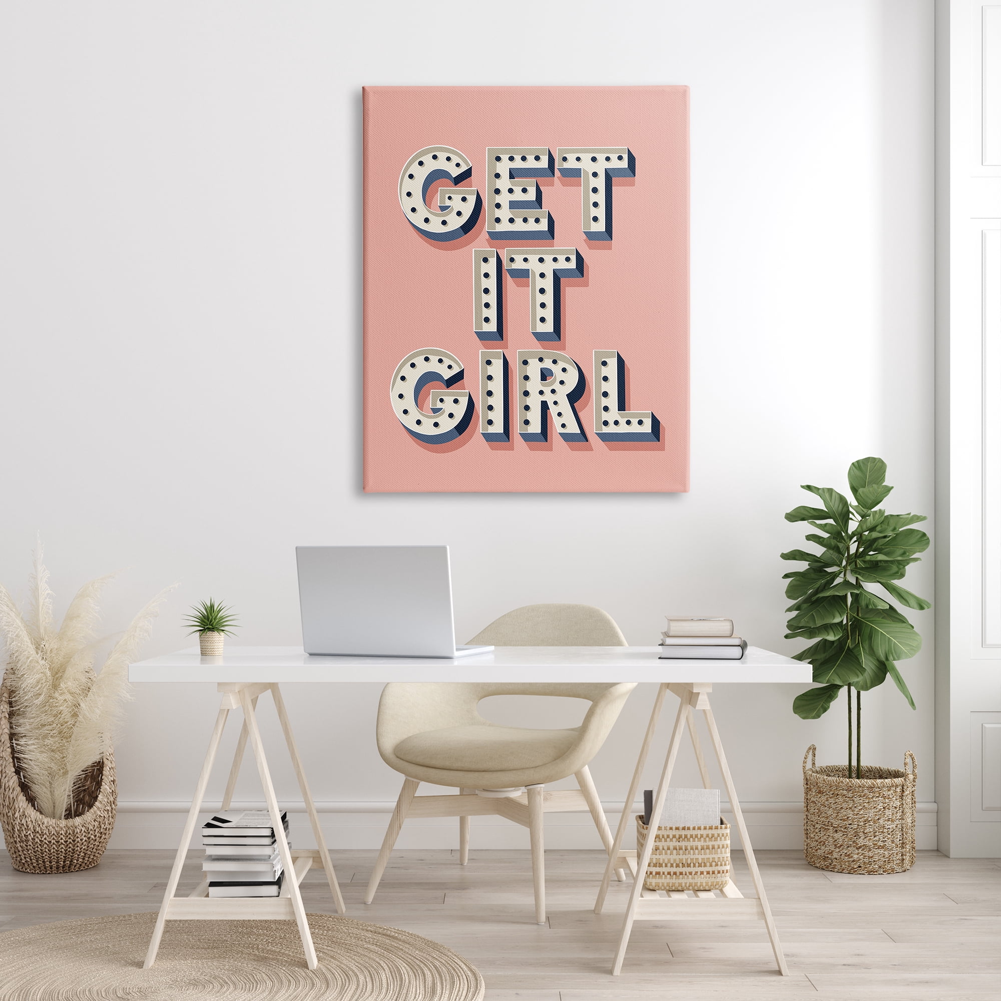 Stupell Industries Get It Girl Bold Polka Dot Typography over Pink, 36 x 48, Designed by Jo Taylor