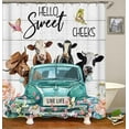 thumbnail image 3 of 4PCS Highland Cow Shower Curtain Sets with Rugs, Waterproof White Fabric Shower Curtain, Hello Sweet Cheeks Teal Truck Farm Animals Floral Butterfly Western Rustic Farmhouse Bathroom Decor, 3 of 7