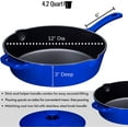 thumbnail image 6 of Enameled Cast Iron Skillet Deep Sauté Pan with Lid, 12 Inch, Duke Blue, Superior Heat Retention, 6 of 7