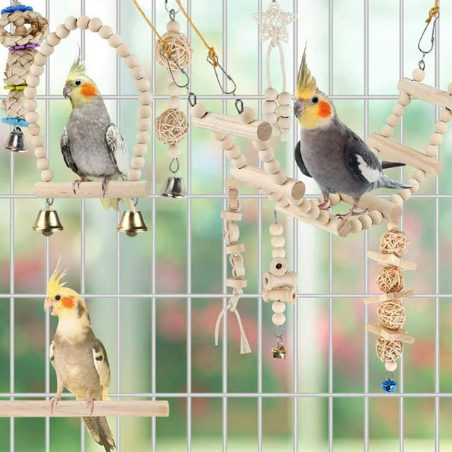 9 unids/set pájaro columpio masticar juguetes hamaca de piezaza percha colgante para Budgie Conures pinzones jaula juguete accesorios juguete Colco Juguetes para masticar pájaros