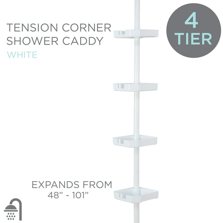 4 Tier Shower Caddy Organizer Shelf Corner Bathroom Organizer Shower Corner  Stand Floor To Ceiling Tension Pole Shower - AliExpress