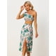 thumbnail image 2 of Conjunto de 2 piezas de verano para mujer, tops de tubo cortos con estampado floral y falda larga dividida Verde XL, 2 of 6