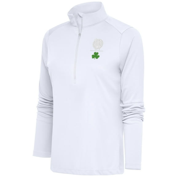 Women's Antigua White Boston Celtics Shamrock Tribute Half-Zip Pullover Top