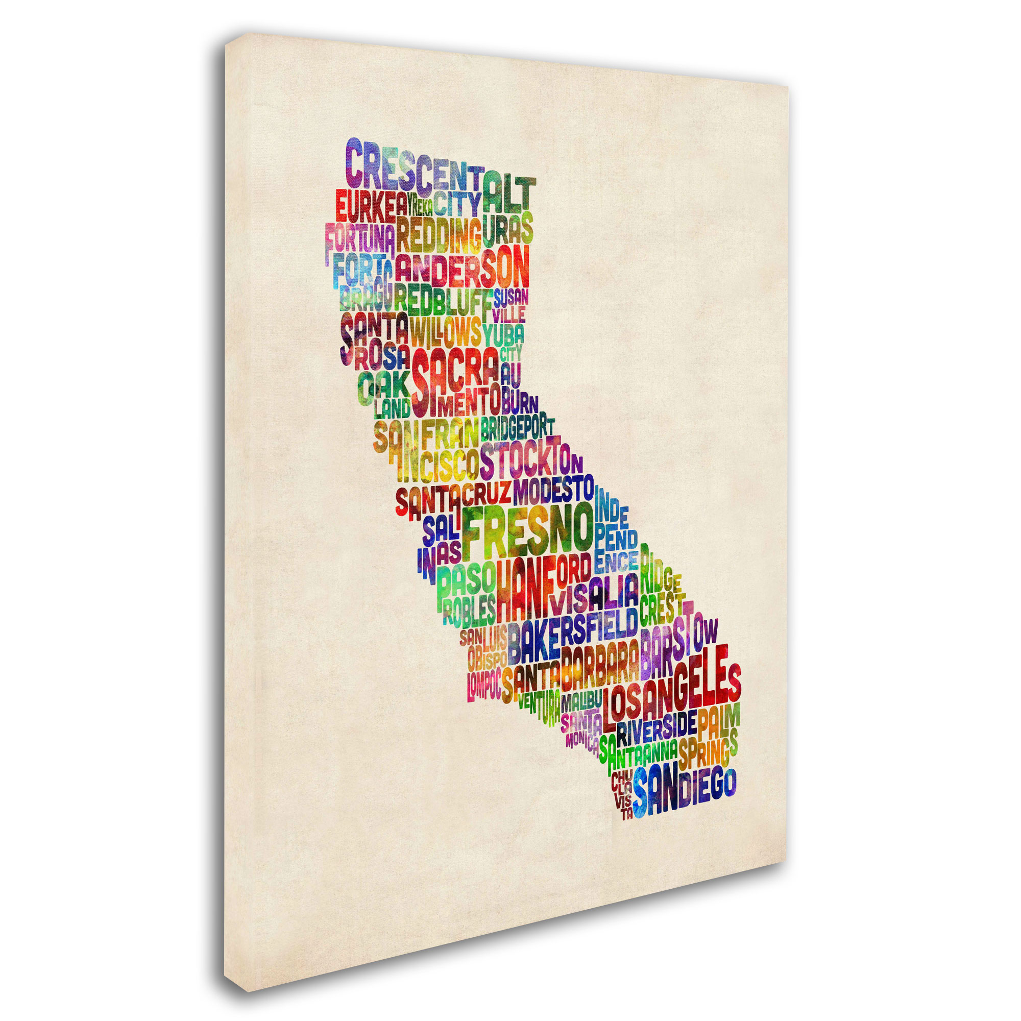 Trademark Art 'California Text Map' Canvas Art by Michael Tompsett