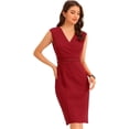 thumbnail image 2 of Vestido de tubo K para mujer, sin mangas, cuello en V, cinturón de oficina de negocios, vestidos de lápiz, 2 of 4