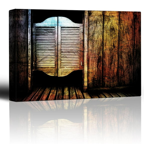 wall26 - Entry to a Wild west Saloon - Cantina Batwing Doors - Cracked Wood Vintage Feeling - Americana Rustic Artwork - Canvas Art Home Art - 32x48 inches