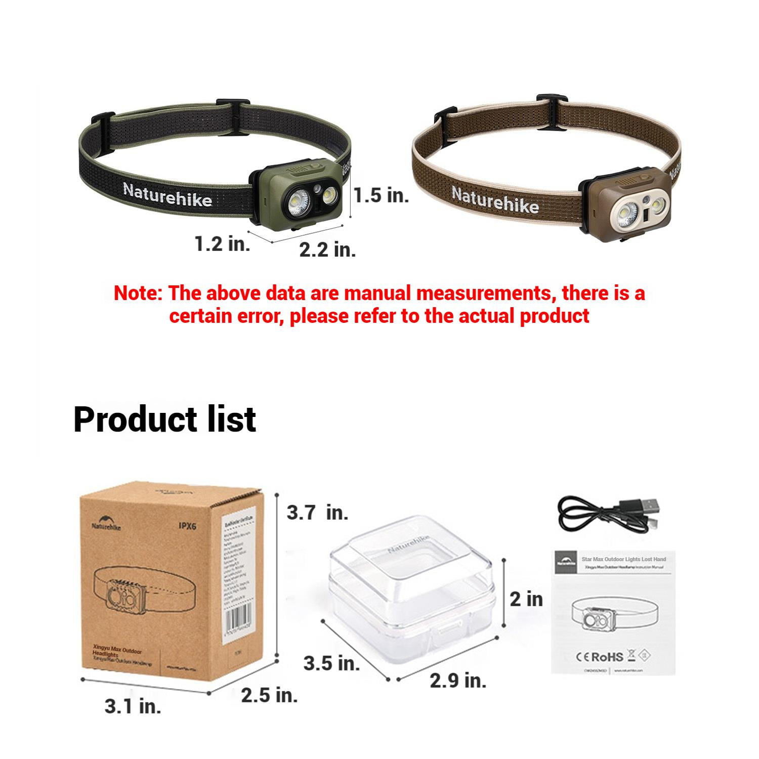 Naturehike, Portable headlamp, Rechargeable headlamp, Motion Sensor Switch，CREE lamp beads, 500lm lumens, 80°adjustable angle,  waterproof IP 66.