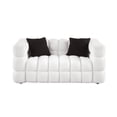 thumbnail image 6 of Boucle Loveseat Sofa with 2 Pillows, Modern Comfy 2 Seater Sofa Couch with Square Arms, Leisure Marshmallow Sofa for Living Room, Bedroom, Office, Apartment, White, 6 of 9