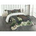 thumbnail image 3 of Ambesonne Outhouse Quilted Bedspread Set 3 Pcs, Cottage Spring Woods, Queen Size, Dark Brown Green, 3 of 5