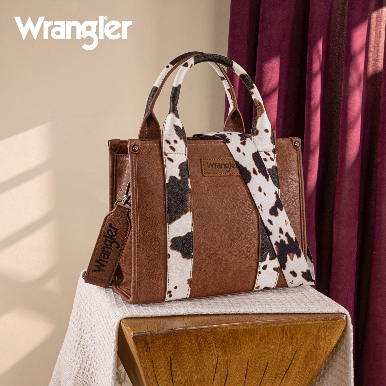 Wrangler Aztec Tote Bag for Women Boho Shoulder Purse, Cow-Brown