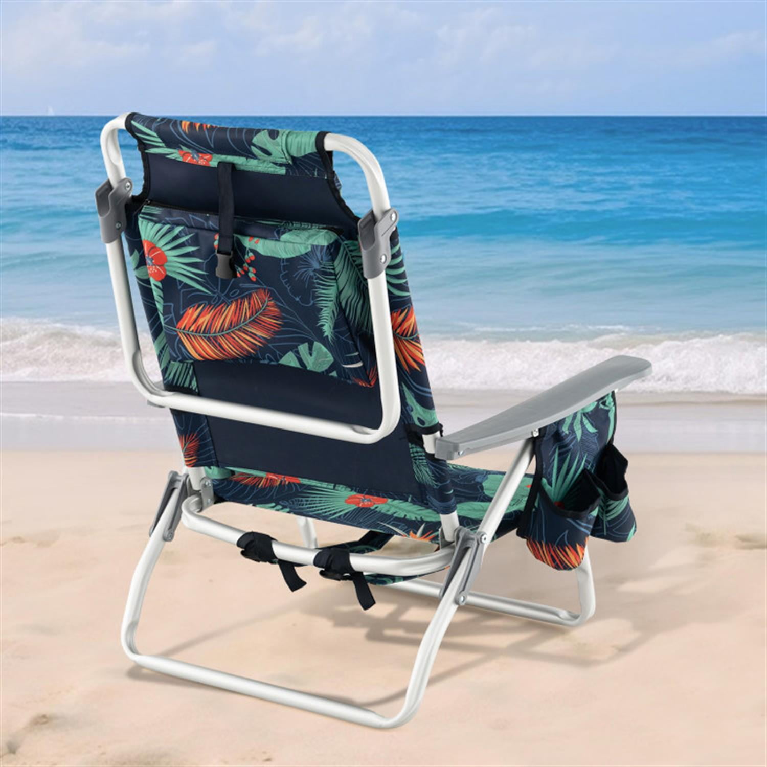 Demi Bonn 2 Pieces Folding Backpack Beach Chair with Pillow, Patio Accent Furniture Lounge Chairs for Yard, Garden, Multicolor