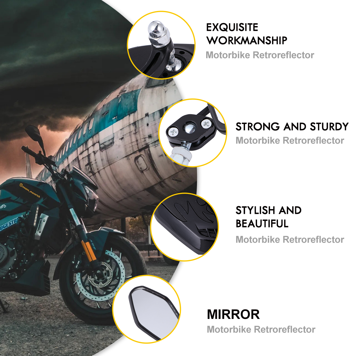 unbranded  360°Rotated Rearview Mirror Motorcycle Camera Motorbike Black
