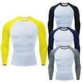thumbnail image 1 of BADHUB Men's Quick Dry Compression T Shirt Contrast Color Raglan Sleeve Stretch Training Tees Long Sleeve Crew Neck Tight Gym Fitness Tops Gray XL, 1 of 5