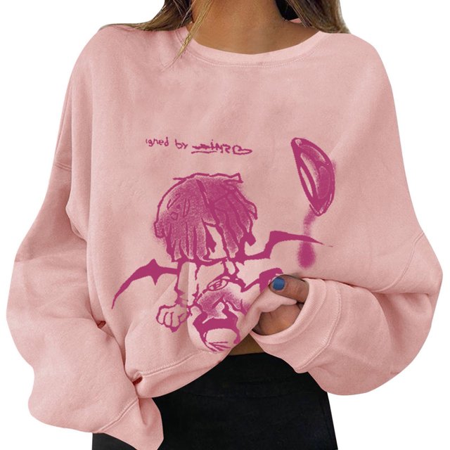 Gibobby Temperamento Pullover Top Camisa deportiva con cuello estampado para mujer, ajustado con cuello redondo, camisa deportiva informal de manga larga, Top holgado (estilo 2)(Rosa, L)