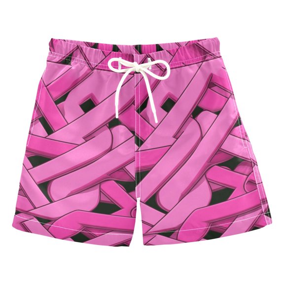 Pink Line Art Style Boys Swim Trunks Quick Dry Boy Swim Shorts for 3-14 Years