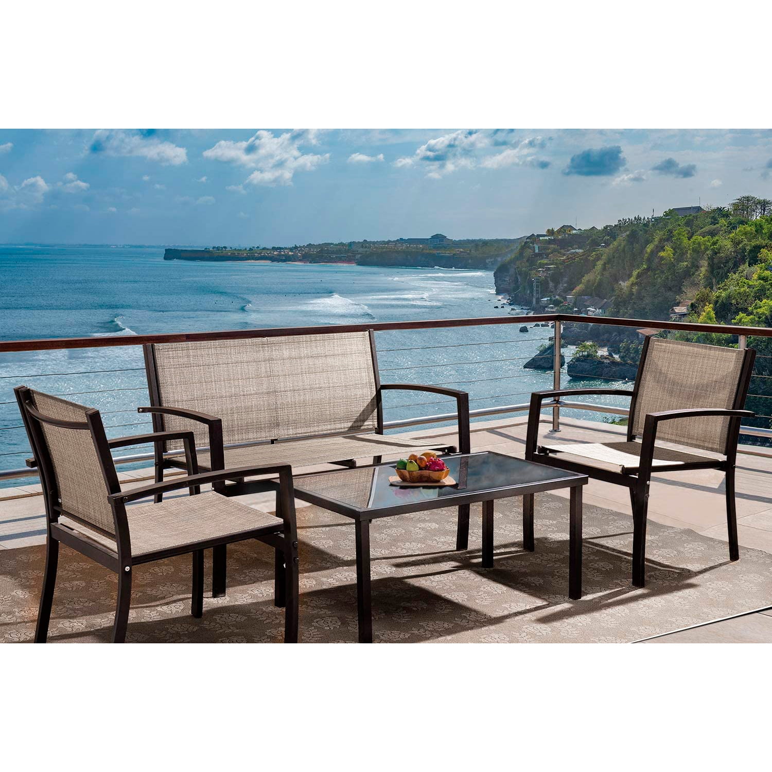 Devoko 4 Pieces Patio Furniture Outdoor furniture Modern Conversation Set Black Bistro Set, Beige, Steel