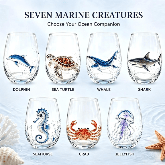 Artisanal Blue Ringed Octopus Borosilicate Tumbler, Novelty Coastal Drinking Glass, Handcrafted Nautical Home Bar Accessory, Unique Gift For Ocean Marine Lovers ๏ผCrab-2D๏ผ