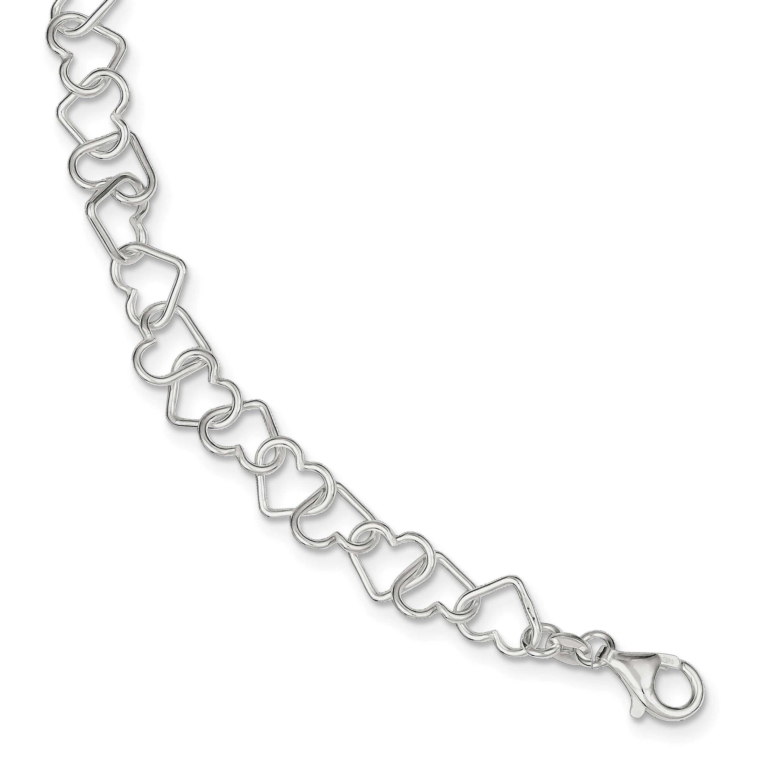 Goldia Sterling Silver 2mm Fancy Heart Link Anklet 