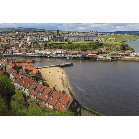 Tate Hill Beach, Red Roofed Houses, Town on West Cliff with Backdrop of Green Hills in Summer Print Wall Art By Eleanor