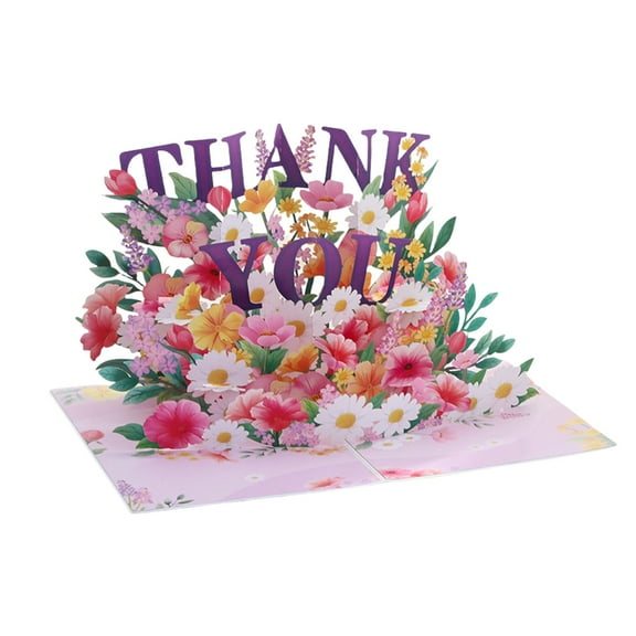 Sophisticated Pink 3D Thank You Card Colorful Flower 3D Foldable Card Delicate Craftsmanship Card for Special Event